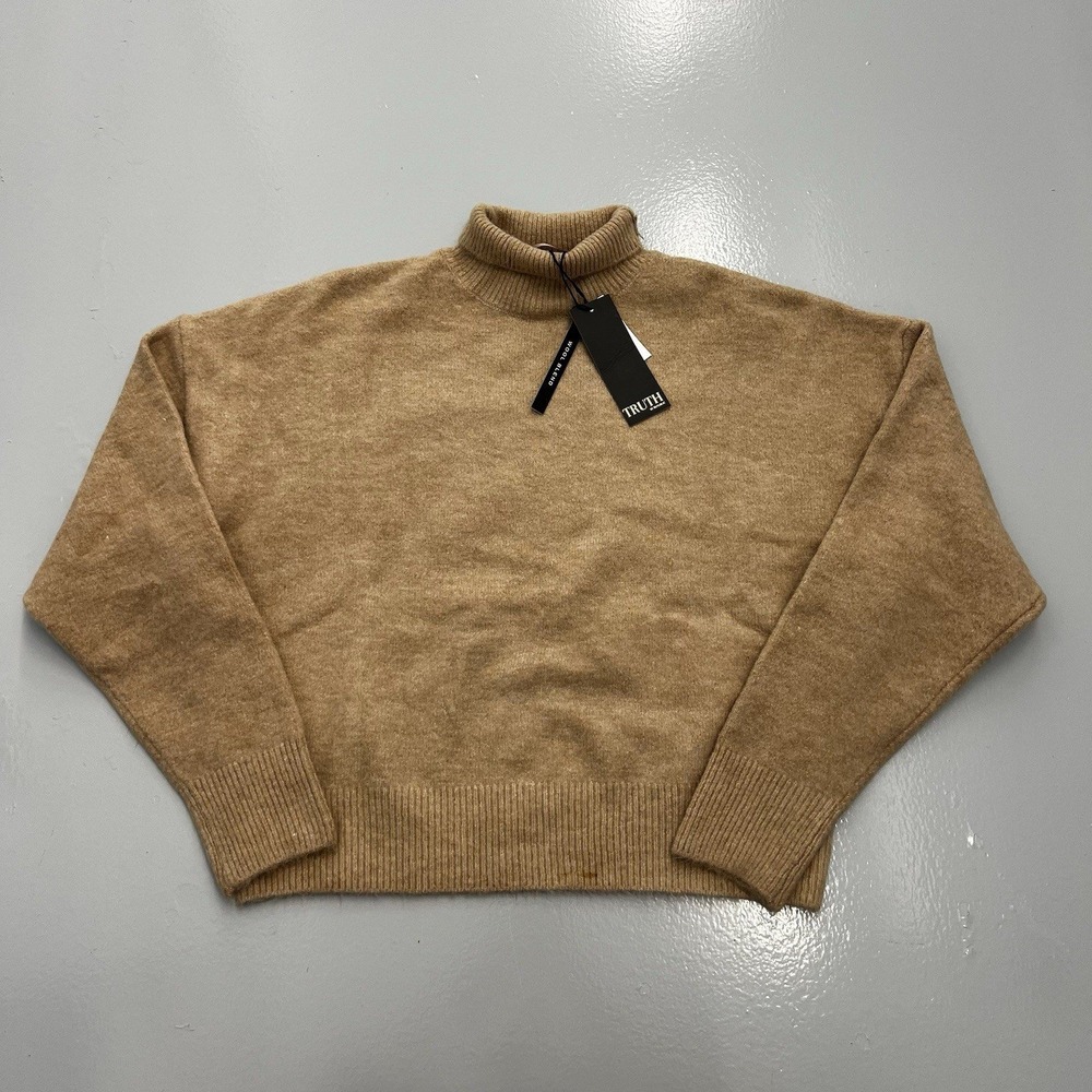 Truth by Republic Women Tan Wool Blend Turtleneck Relaxed Sweater Medium NWT